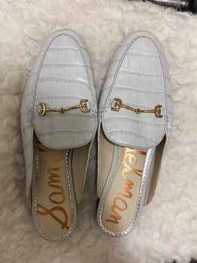 Sam Edelman Linnie Cream Croc-Embossed Horsebit Mules Loafers – Size 7.5